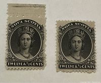 Pair of Nova Scotia 12½ cents stamps, mint not hinged, one with sheet margin visible