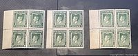 Three blocks of 4 Newfoundland 2 cent King George VI stamps, Scott #245, two blocks dark green variant, mint condition