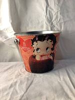 Front view of Betty Boop tin bucket showing a cartoon image with a heart and text 'I Love My Sweetie'.
