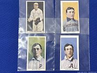 Front images of four vintage baseball cards showing the players in uniform with team names and portraits.