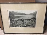 Overall view of the framed black and white lake print showing its condition and presentation.