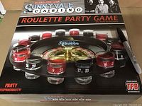 Boxed Trailer Park Boys Sunnyvale Casino Roulette Party Game featuring roulette wheel and shot glasses, with characters from the show on the box.