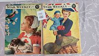 Two Star Weekly magazines from the 1940s with colorful WWII themed covers.