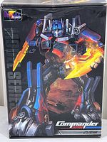 Front of box showing vibrant robot figure artwork with prominent sword effects and 'Commander' branding.