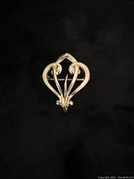 Front view of the 10 Kt yellow gold brooch showing the vine style design with curved gold lines against a black background.