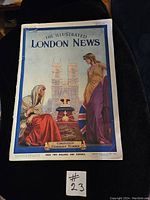 Front cover of the Illustrated London News depicting the King George VI coronation themed artwork with Westminster Abbey and regal figures.