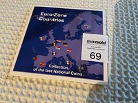 Photo of the folder cover showing a map of Europe with highlighted Euro-Zone countries and text indicating a collection of last national coins.