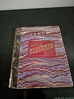 Cover of the 1899 daily events journal showing marbled pattern with title label.