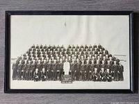 Framed large group photo of US Navy trainees at Naval Training Center Bainbridge, dated May 10, 1944, shows full group and framing.