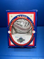 Replica 1992 World Series baseball in original presentation box, showing front window and branding.