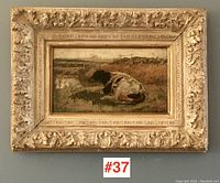 Frontal view of the panel painting and carved gilt wood frame.