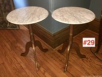 Front view of both tables positioned together in a room corner on hardwood floor