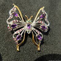 Front view of butterfly brooch showing detailed stones and design.