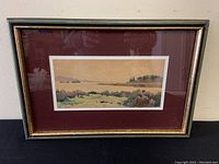 Framed watercolour artwork by Pierre Huvelliez showing overall frame, mat, and painting.