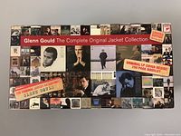 Front of limited edition slipcase showing collage of Glenn Gould album covers and branding