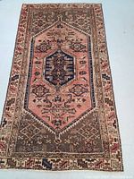 Full view of rug showing central medallion, borders and overall condition