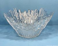 Clear textured glass bowl with jagged peaks, front angled view showing intricate vertical pattern.
