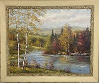 Frontal view of the framed oil painting showing the full artwork and frame.