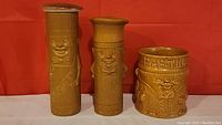 Full set of three West Germany ceramic pasta canisters, showing all containers and lids.