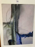 Full front view of abstract painting hung on wall