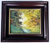 Framed oil on board painting showing the entire artwork with frame visible, highlighting overall condition.