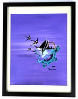 Frontal view of framed painting with mat under glass