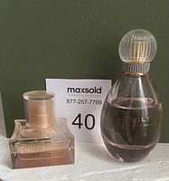 Photo showing Yves Rocher Comme Une Evidence and Lovely by Sarah Jessica Parker perfume bottles with maxsold label in background.