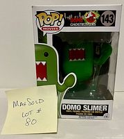 Front view of Funko Pop! Domo Slimer figure sealed in original box with lot number note.