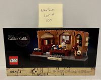 Front view of the factory sealed Lego Ideas Tribute to Galileo Galilei set box with all labels visible including age recommendation 18+, piece count 307, and set number 40595.