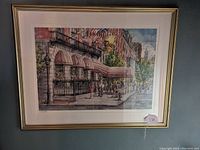Framed signed limited edition print of Cheers bar, view of entire framed artwork.