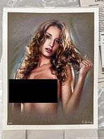 Photo of the nude art print by Erik Drudwyn showing the full artwork with censorship applied in one image for sensitive content.