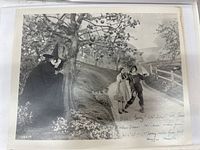 8×10″ black-and-white Wizard of Oz film still showing Wicked Witch, Dorothy, Scarecrow and Tin Man with signature at margin
