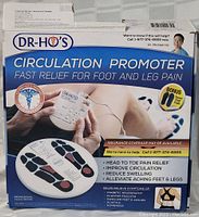 Box front showing product name, features and promotional text about pain relief and circulation improvement.