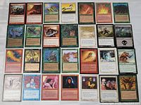 Image showing 30 Magic The Gathering trading cards arranged in 5 rows of 6 cards each, displaying a variety of card types and artwork.