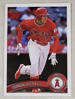 Front of the Shohei Ohtani baseball card showing him in Angels uniform running with a bat in hand.