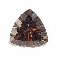 Top view of faceted trillion-cut smokey quartz showing rich brown hues and sparkle.