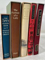Front view showing titles and slipcases of the five books by the Folio Society