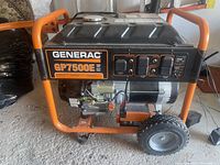 Front view of Generac GP7500E generator showing frame and control panel