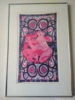 Full view of the framed lithograph artwork showing colorful abstract design with female figure and hearts.