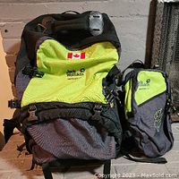 Full view of the 50L Odyssey SL rucksack and day bag together, showing their size and color.