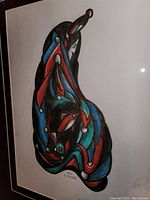 Front view of abstract acrylic painting in frame, signed 'Chase', multi-color shapes