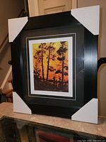 Photograph of framed fine art print showing the full frame with protective corner guards on.