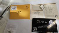 Overview of GRA certificate, warranty card, and ring