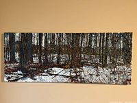 Full frontal view of the rectangular painting hung on wall