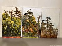 Set of three 14x24 landscape paintings showing full view panorama from the corner of Thornhill Woods Drive and Highway 7 depicting different seasons.