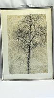 Full view of the framed original modern abstract print of a tree.