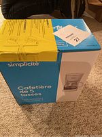 Box of the Simplicite 5-cup coffee maker showing brand and French text.