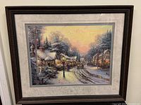 Full view of framed lithograph showing scene, mat and frame