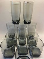 All 12 glasses grouped together showing 6 tall tumblers on top row and 6 lowball glasses below