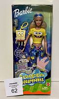 Barbie Loves SpongeBob SquarePants doll in original box showing front full packaging and items.